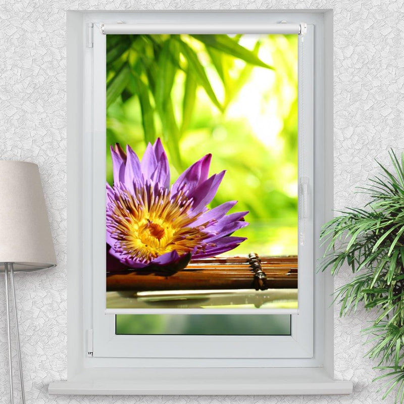 Rollo Motiv "Lotus Wasser Bambus" - ohne bohren - Klemmrollo bis 150 cm Breite - Klemmfix mit Fotodruck - blickdicht - La-Melle
