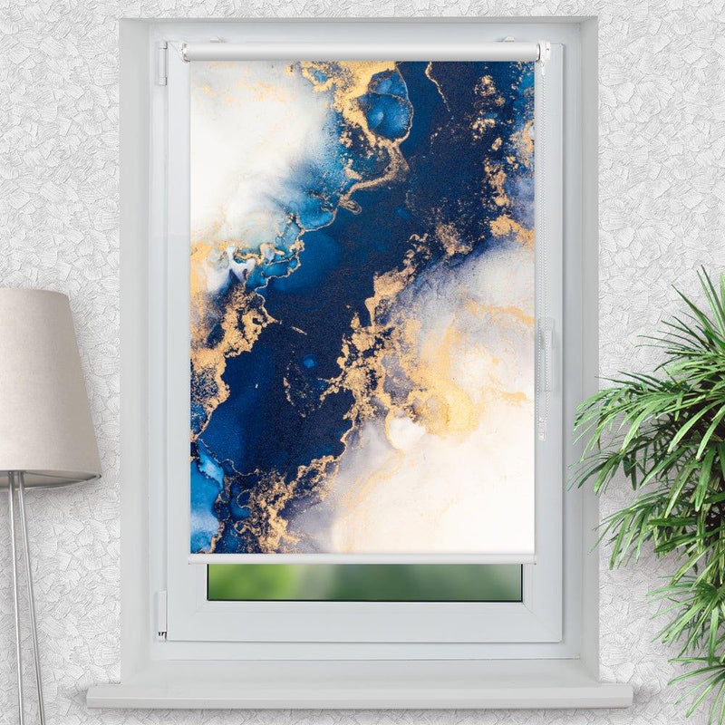 Rollo Motiv "Abstrakt blau Marmor" - ohne bohren - Klemmrollo bis 150 cm Breite - Klemmfix mit Fotodruck - blickdicht - La-Melle