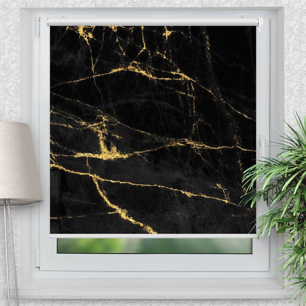 Rollo Motiv "Schwarz Gold Marmor" - ohne bohren - Klemmrollo bis 150 cm Breite - Klemmfix mit Fotodruck - blickdicht - La-Melle