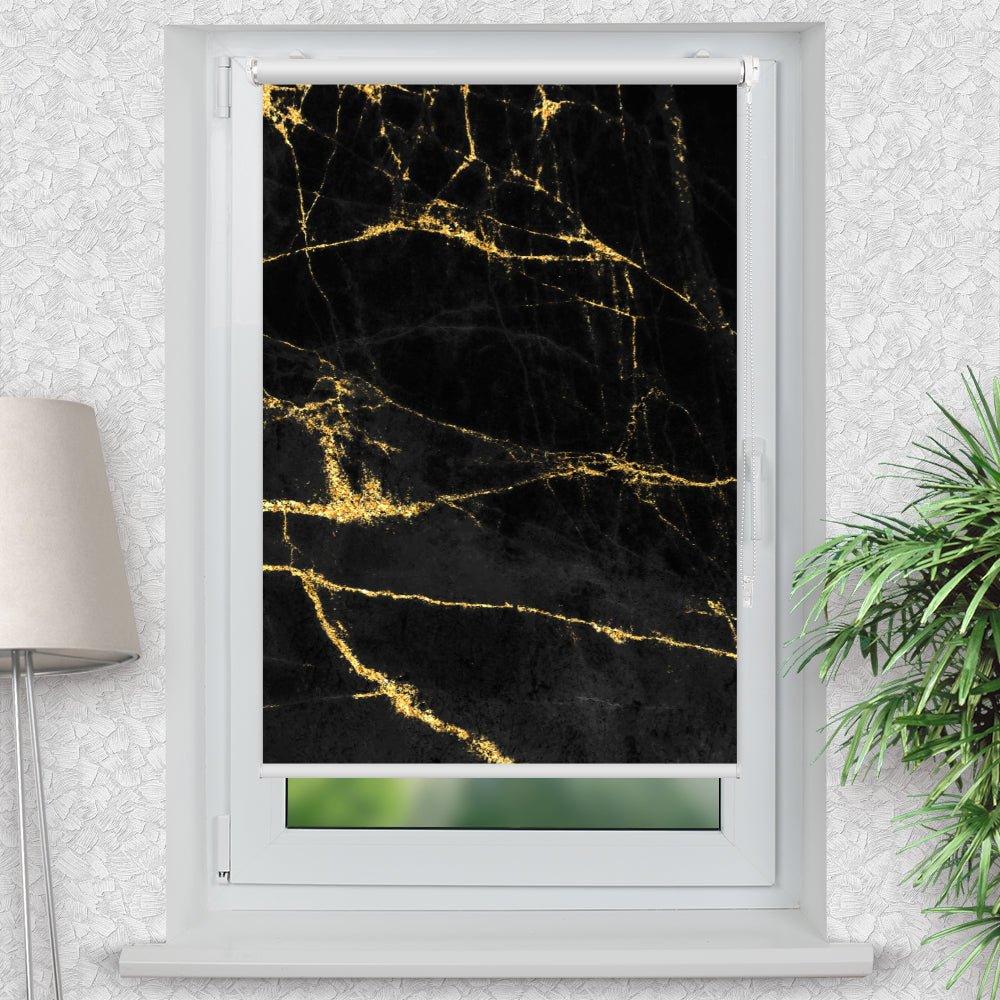 Rollo Motiv "Schwarz Gold Marmor" - ohne bohren - Klemmrollo bis 150 cm Breite - Klemmfix mit Fotodruck - blickdicht - La-Melle