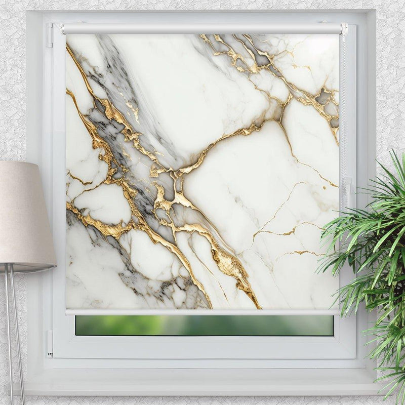 Rollo Motiv "Marmor weiss gold" - ohne bohren - Klemmrollo bis 150 cm Breite - Klemmfix mit Fotodruck - blickdicht - La-Melle