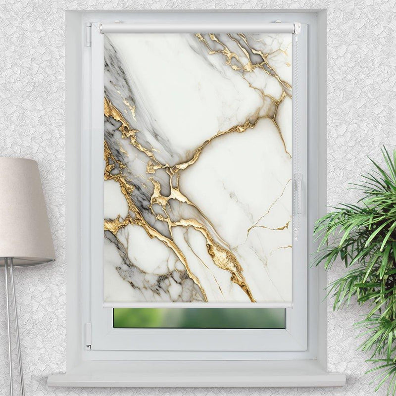 Rollo Motiv "Marmor weiss gold" - ohne bohren - Klemmrollo bis 150 cm Breite - Klemmfix mit Fotodruck - blickdicht - La-Melle