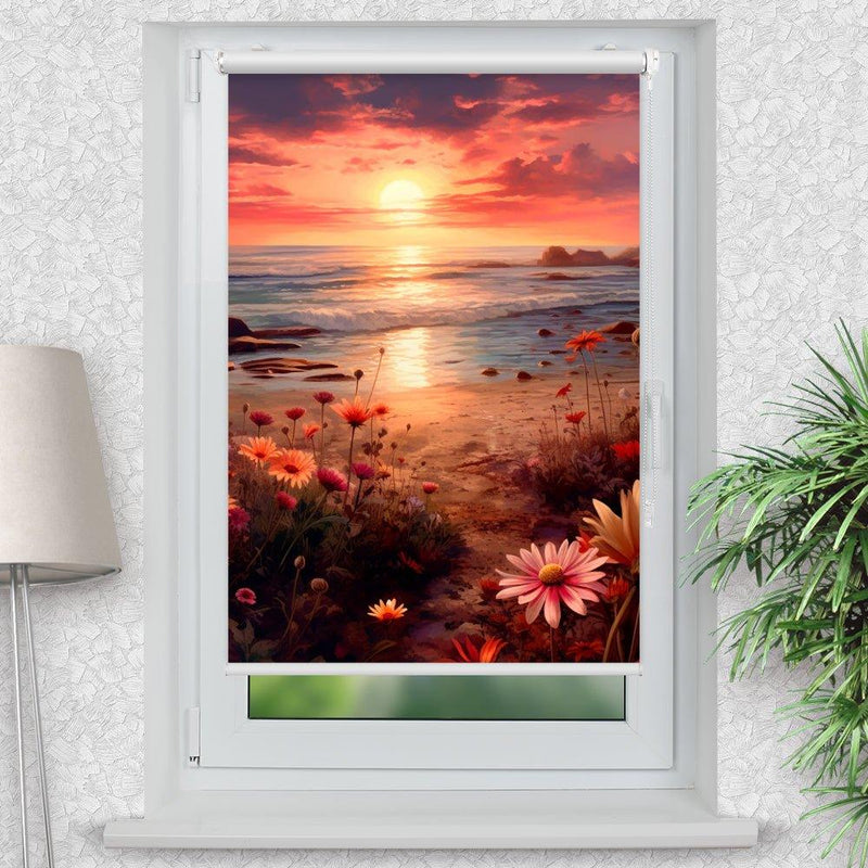 Rollo Motiv "Küste Blumen" - ohne bohren - Klemmrollo bis 150 cm Breite - Klemmfix mit Fotodruck - blickdicht - La-Melle