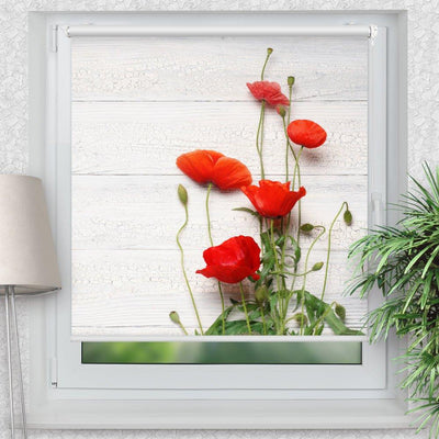 Rollo Motiv Mohn rot - ohne bohren - Klemmrollo bis 150 cm Breite - Klemmfix mit Fotodruck - blickdicht - La-Melle