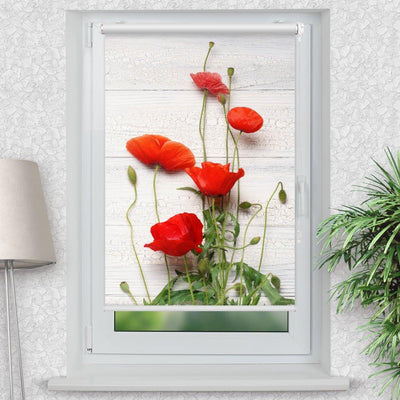 Rollo Motiv Mohn rot - ohne bohren - Klemmrollo bis 150 cm Breite - Klemmfix mit Fotodruck - blickdicht - La-Melle