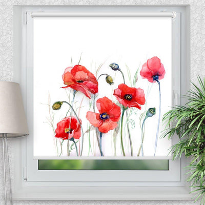 Rollo Motiv Mohnblumen gemalt - ohne bohren - Klemmrollo bis 150 cm Breite - Klemmfix mit Fotodruck - blickdicht - La-Melle