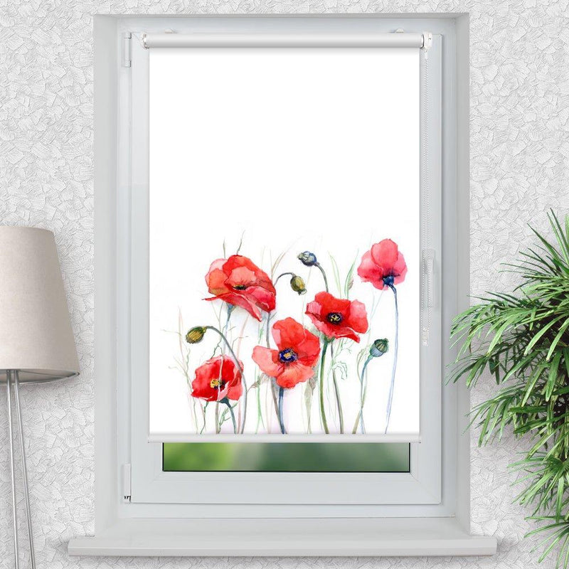 Rollo Motiv "Mohnblumen gemalt" - ohne bohren - Klemmrollo bis 150 cm Breite - Klemmfix mit Fotodruck - blickdicht - La-Melle