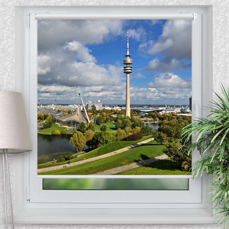 Rollo Motiv "Muenchen Stadion" - ohne bohren - Klemmrollo bis 150 cm Breite - Klemmfix mit Fotodruck - blickdicht - La-Melle