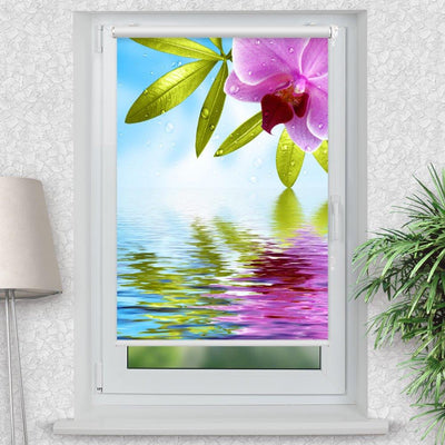 Rollo Motiv Orchidee Wasser Spiegelung - ohne bohren - Klemmrollo bis 150 cm Breite - Klemmfix mit Fotodruck - blickdicht - La-Melle