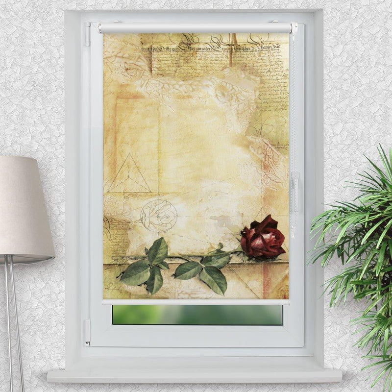 Rollo Motiv "Pergament Rose" - ohne bohren - Klemmrollo bis 150 cm Breite - Klemmfix mit Fotodruck - blickdicht - La-Melle