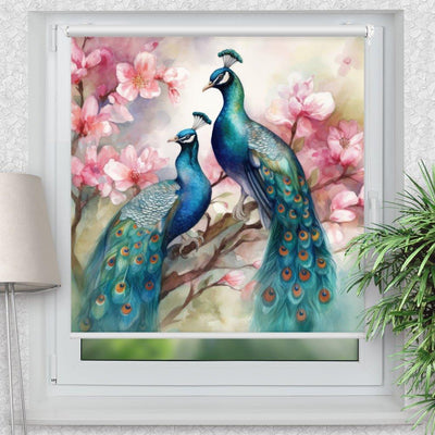 Rollo Motiv Pfau Baum - ohne bohren - Klemmrollo bis 150 cm Breite - Klemmfix mit Fotodruck - blickdicht - La-Melle