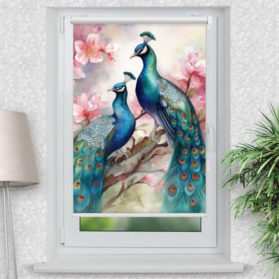 Rollo Motiv Pfau Baum - ohne bohren - Klemmrollo bis 150 cm Breite - Klemmfix mit Fotodruck - blickdicht - La-Melle