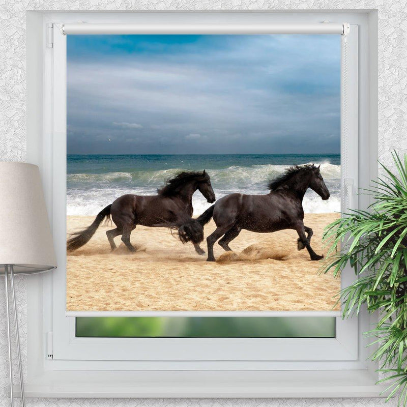 Rollo Motiv "Pferde Strand" - ohne bohren - Klemmrollo bis 150 cm Breite - Klemmfix mit Fotodruck - blickdicht - La-Melle