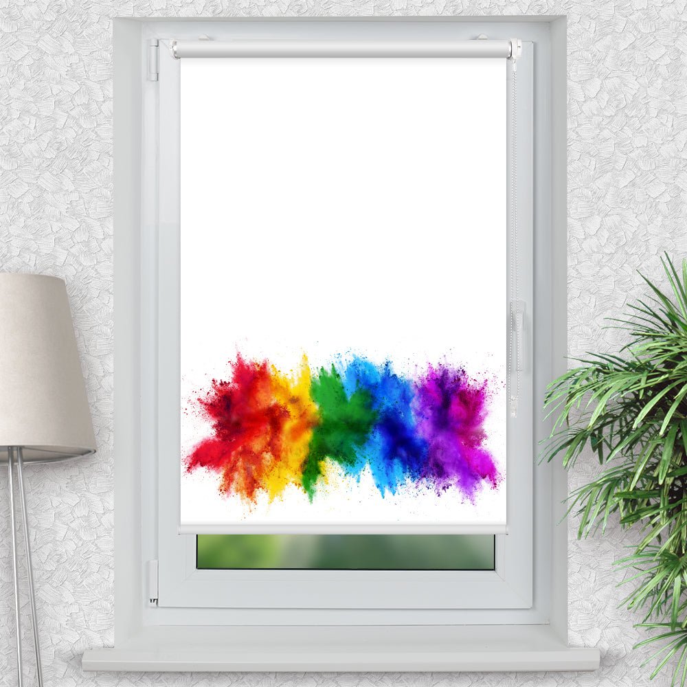 Rollo Motiv "Regenbogen Farbkleckse" - ohne bohren - Klemmrollo bis 150 cm Breite - Klemmfix mit Fotodruck - blickdicht - La-Melle