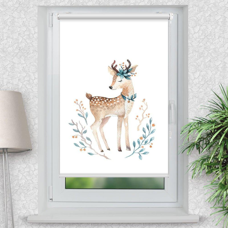 Rollo Motiv "Reh Kindermotiv" - ohne bohren - Klemmrollo bis 150 cm Breite - Klemmfix mit Fotodruck - blickdicht - La-Melle