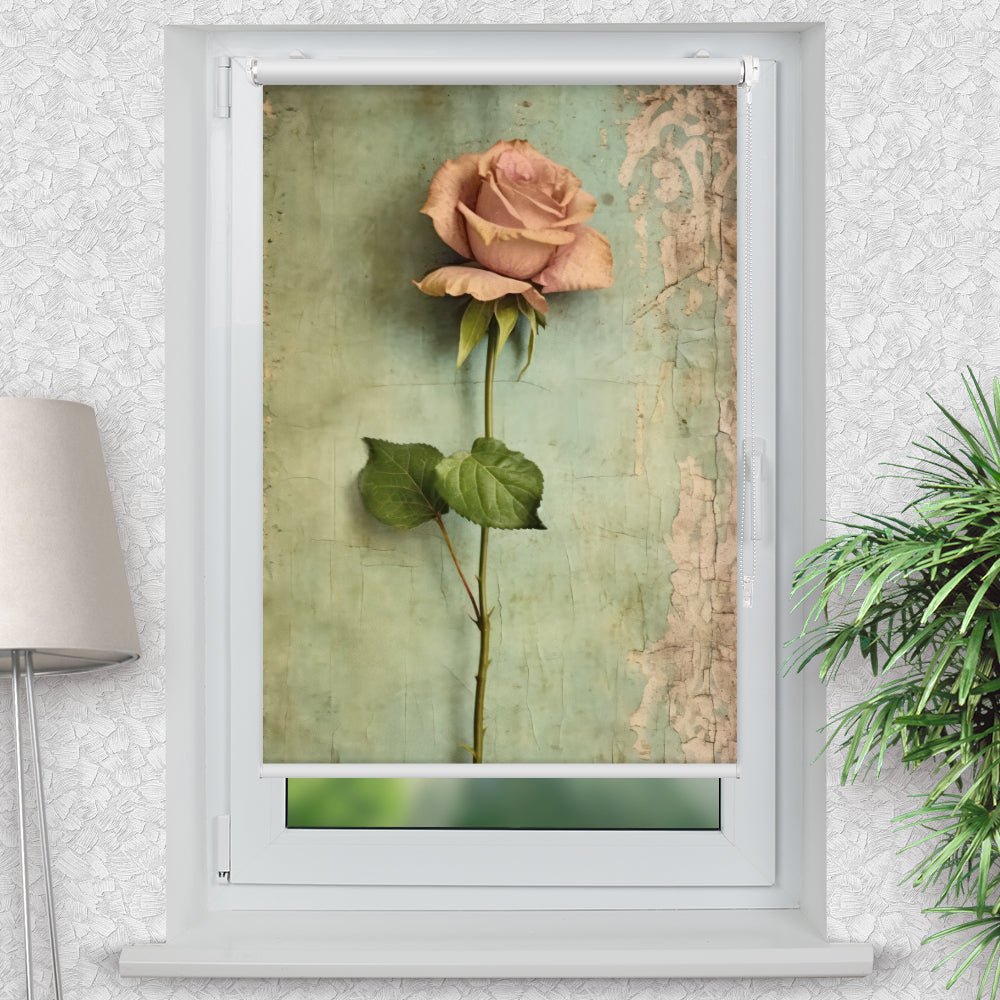 Rollo Motiv "Rose altes Papier" - ohne bohren - Klemmrollo bis 150 cm Breite - Klemmfix mit Fotodruck - blickdicht - La-Melle