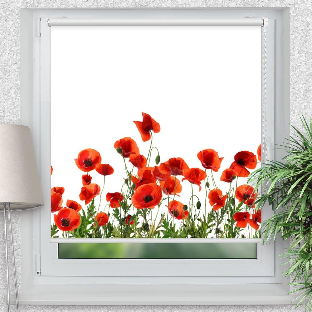 Rollo Motiv "Roter Mohn" - ohne bohren - Klemmrollo bis 150 cm Breite - Klemmfix mit Fotodruck - blickdicht - La-Melle