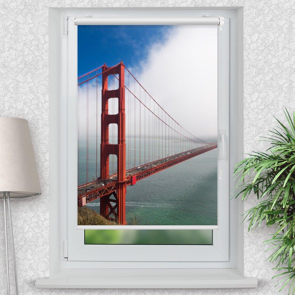 Rollo Motiv "Golden Gate Bridge" - ohne bohren - Klemmrollo bis 150 cm Breite - Klemmfix mit Fotodruck - blickdicht - La-Melle