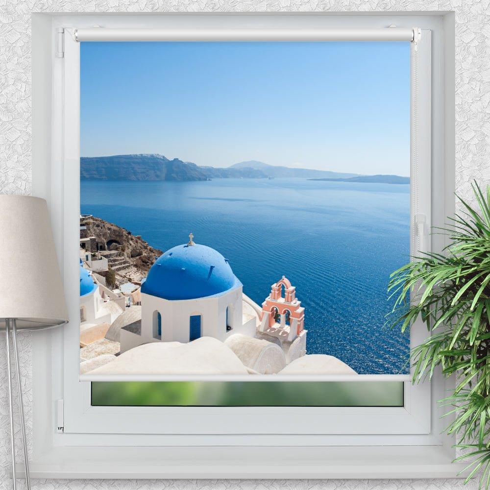 Rollo Motiv "Santorini Insel" - ohne bohren - Klemmrollo bis 150 cm Breite - Klemmfix mit Fotodruck - blickdicht - La-Melle