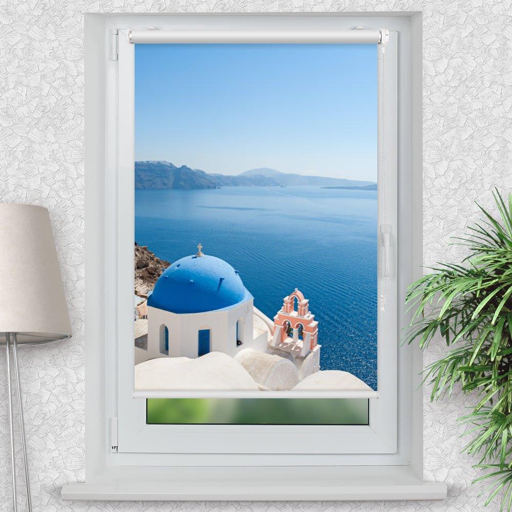 Rollo Motiv "Santorini Insel" - ohne bohren - Klemmrollo bis 150 cm Breite - Klemmfix mit Fotodruck - blickdicht - La-Melle