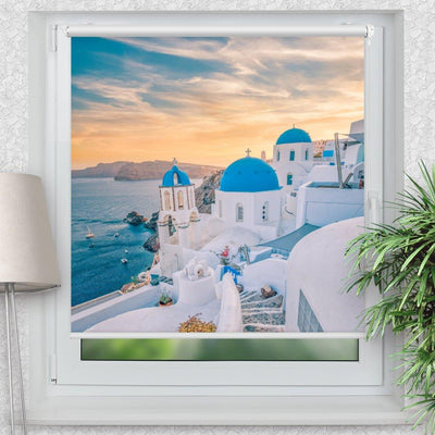 Rollo Motiv Santorini Meer - ohne bohren - Klemmrollo bis 150 cm Breite - Klemmfix mit Fotodruck - blickdicht - La-Melle