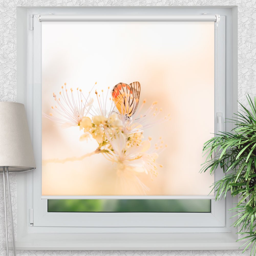 Rollo Motiv "Schmetterling Blume Garten" - ohne bohren - Klemmrollo bis 150 cm Breite - Klemmfix mit Fotodruck - blickdicht - La-Melle
