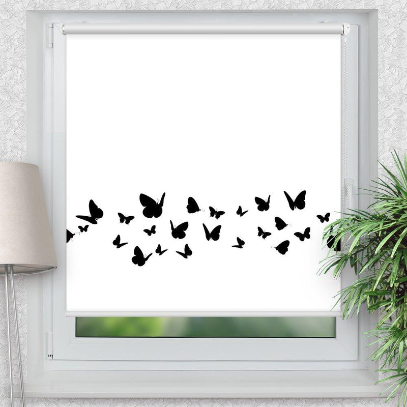 Rollo Motiv "Schmetterline schwarz weiß" - ohne bohren - Klemmrollo bis 150 cm Breite - Klemmfix mit Fotodruck - blickdicht - La-Melle