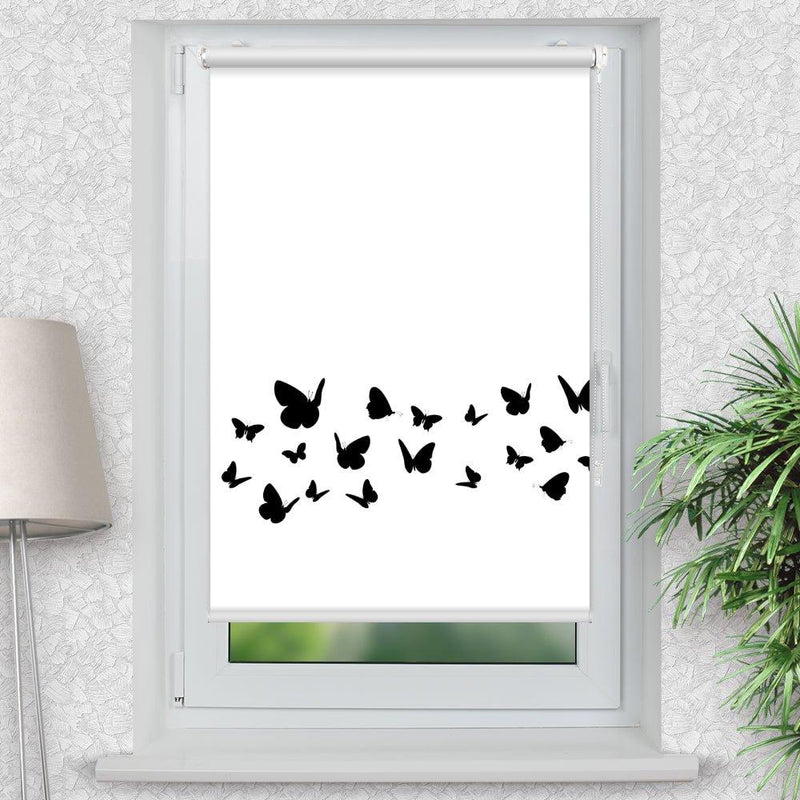 Rollo Motiv "Schmetterline schwarz weiß" - ohne bohren - Klemmrollo bis 150 cm Breite - Klemmfix mit Fotodruck - blickdicht - La-Melle