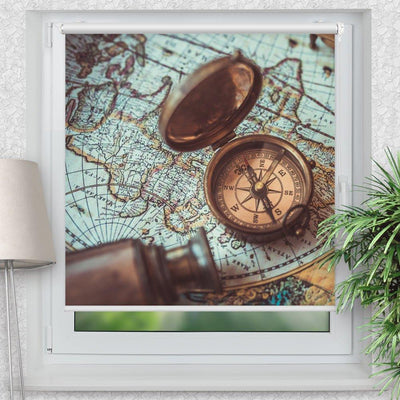 Rollo Motiv Kompass vintage - ohne bohren - Klemmrollo bis 150 cm Breite - Klemmfix mit Fotodruck - blickdicht - La-Melle
