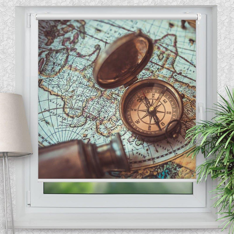 Rollo Motiv "Kompass vintage" - ohne bohren - Klemmrollo bis 150 cm Breite - Klemmfix mit Fotodruck - blickdicht - La-Melle