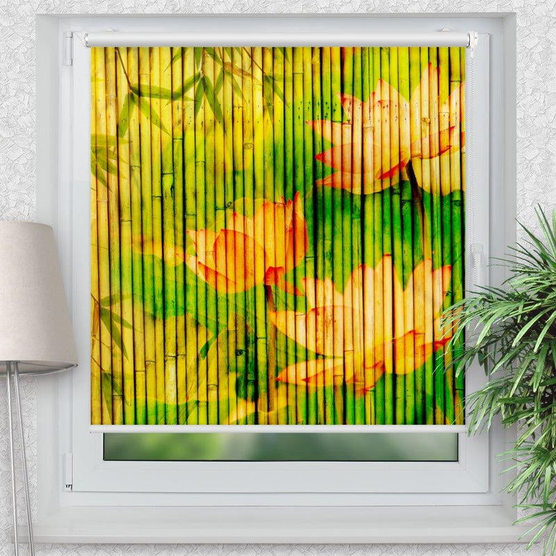 Rollo Motiv "Seerosen Auf Bambus Gemalt" - ohne bohren - Klemmrollo bis 150 cm Breite - Klemmfix mit Fotodruck - blickdicht - La-Melle