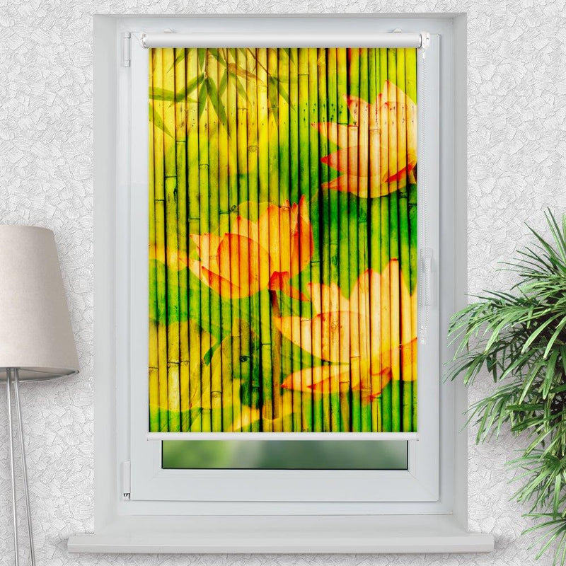 Rollo Motiv "Seerosen Auf Bambus Gemalt" - ohne bohren - Klemmrollo bis 150 cm Breite - Klemmfix mit Fotodruck - blickdicht - La-Melle