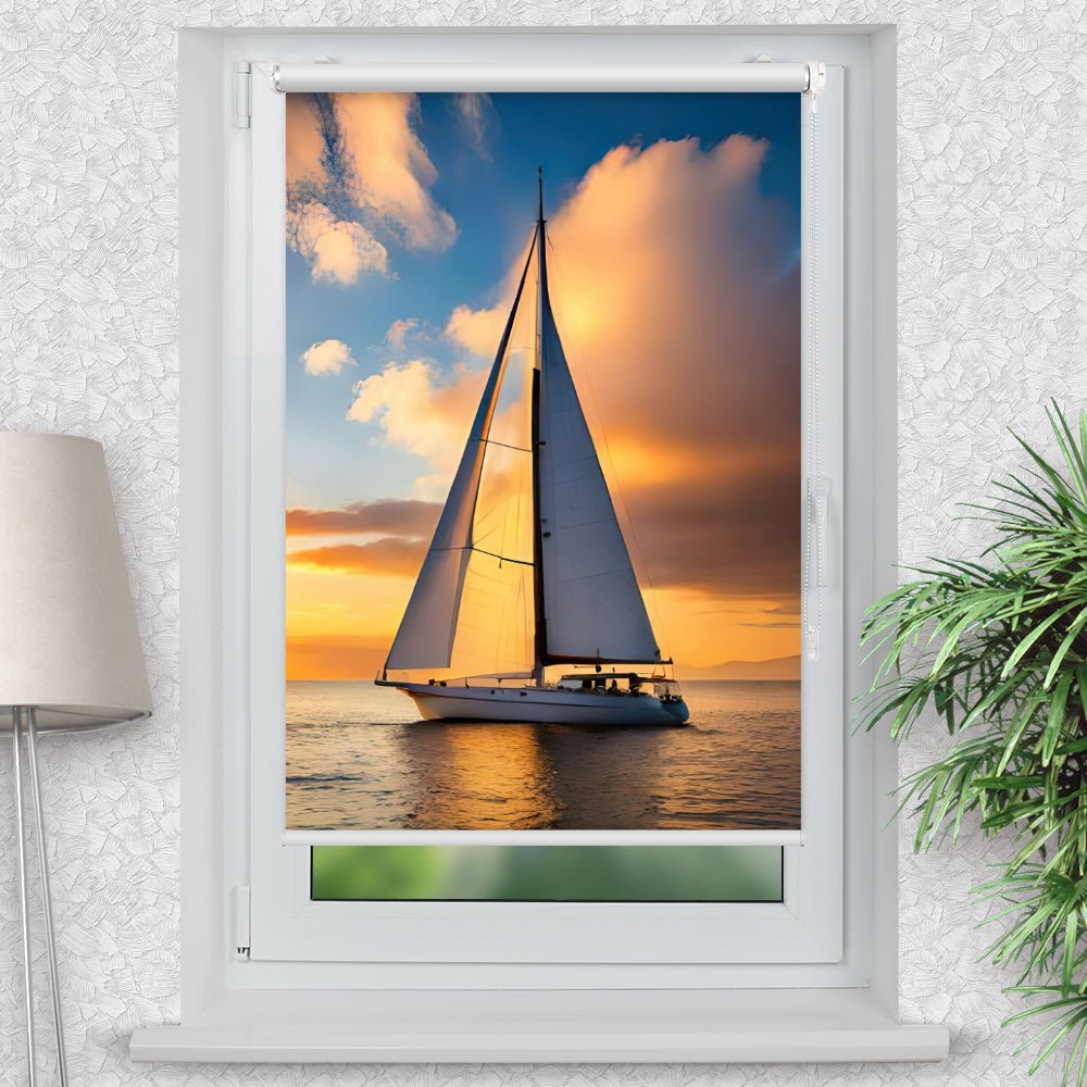Rollo Motiv "Sommer Segelboot" - ohne bohren - Klemmrollo bis 150 cm Breite - Klemmfix mit Fotodruck - blickdicht - La-Melle