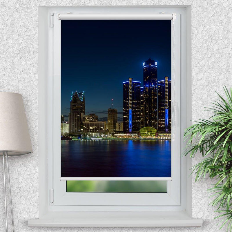 Rollo Motiv "Skyline Nacht" - ohne bohren - Klemmrollo bis 150 cm Breite - Klemmfix mit Fotodruck - blickdicht - La-Melle