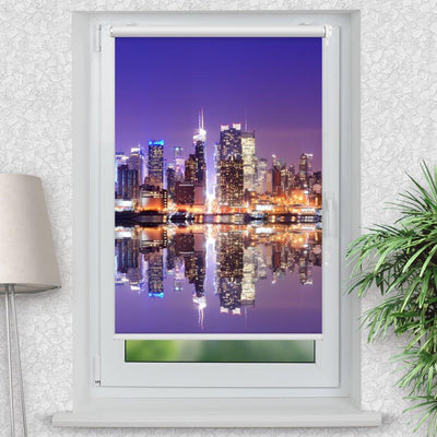 Rollo Motiv Skyline Nacht - ohne bohren - Klemmrollo bis 150 cm Breite - Klemmfix mit Fotodruck - blickdicht - La-Melle