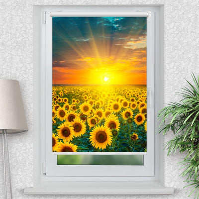 Rollo Motiv Sonnenblumen Feld - ohne bohren - Klemmrollo bis 150 cm Breite - Klemmfix mit Fotodruck - blickdicht - La-Melle