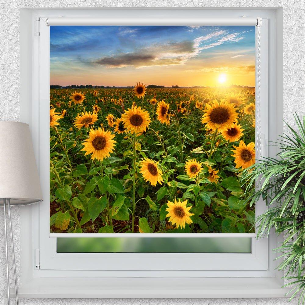 Rollo Motiv "Sonnenblumen Sonnenuntergang" - ohne bohren - Klemmrollo bis 150 cm Breite - Klemmfix mit Fotodruck - blickdicht - La-Melle