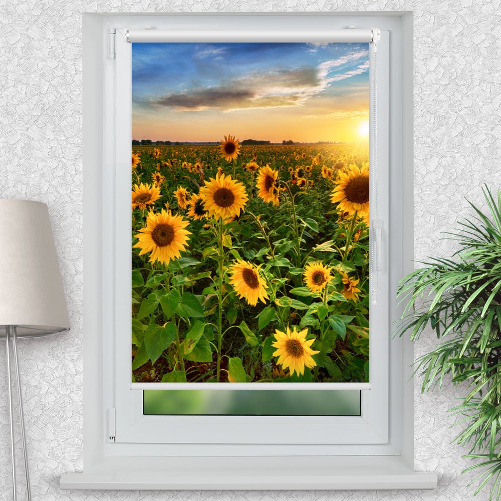 Rollo Motiv "Sonnenblumen Sonnenuntergang" - ohne bohren - Klemmrollo bis 150 cm Breite - Klemmfix mit Fotodruck - blickdicht - La-Melle