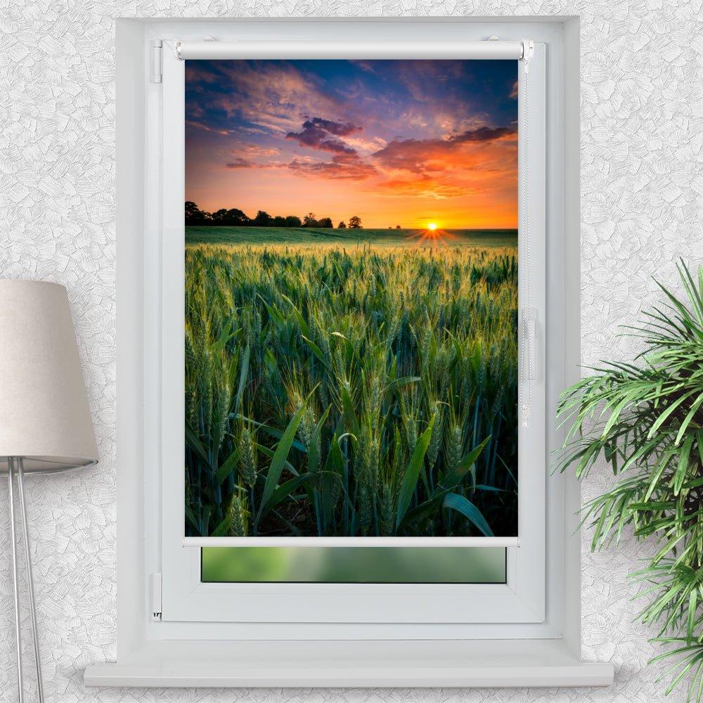 Rollo Motiv "Feld Sonnenuntergang" - ohne bohren - Klemmrollo bis 150 cm Breite - Klemmfix mit Fotodruck - blickdicht - La-Melle