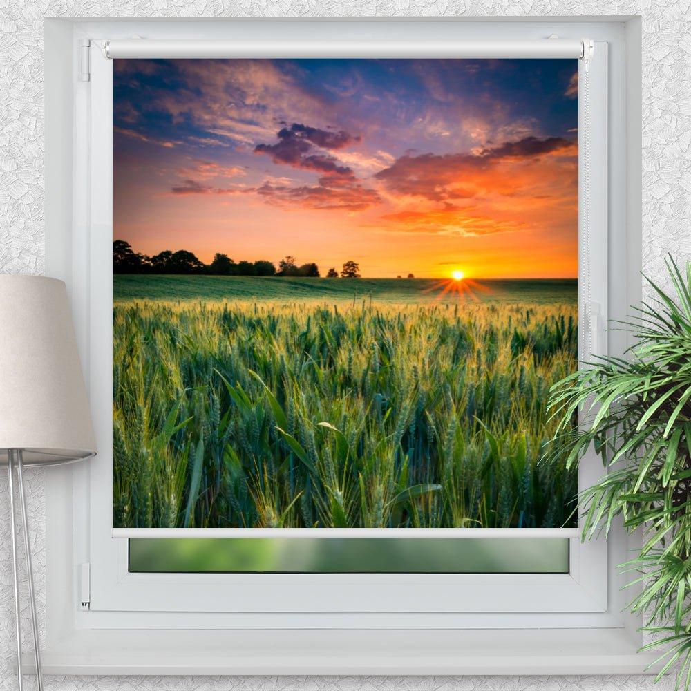 Rollo Motiv "Feld Sonnenuntergang" - ohne bohren - Klemmrollo bis 150 cm Breite - Klemmfix mit Fotodruck - blickdicht - La-Melle