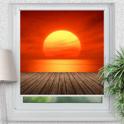 Rollo Motiv Sonnenuntergang Meer Steg - ohne bohren - Klemmrollo bis 150 cm Breite - Klemmfix mit Fotodruck - blickdicht - La-Melle