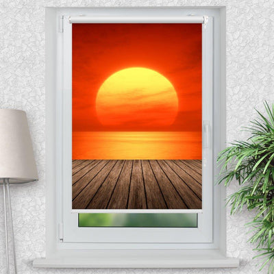 Rollo Motiv Sonnenuntergang Meer Steg - ohne bohren - Klemmrollo bis 150 cm Breite - Klemmfix mit Fotodruck - blickdicht - La-Melle