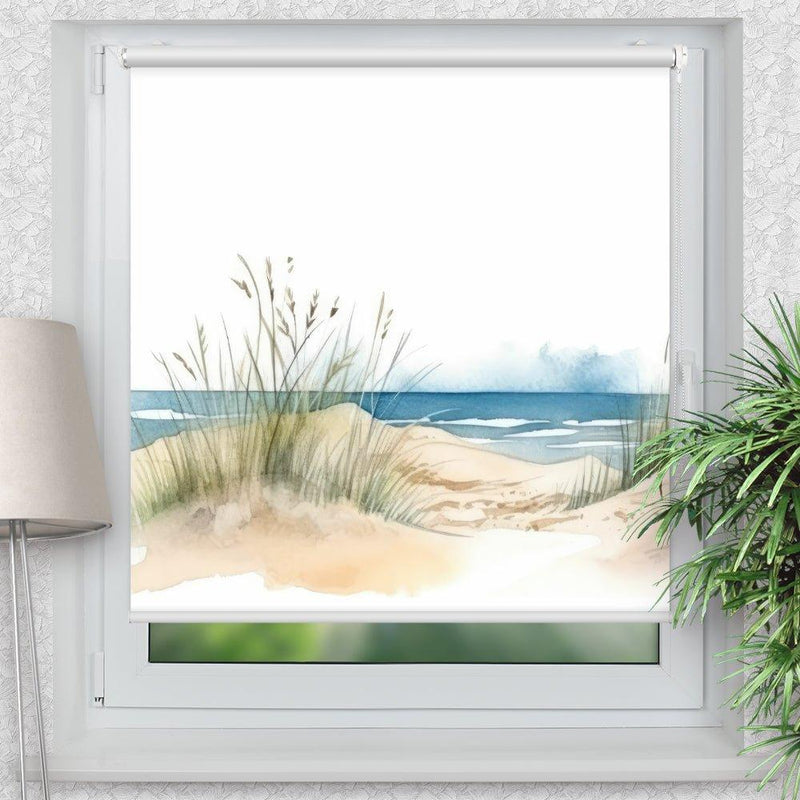 Rollo Motiv "Strand Seegras Aquarell" - ohne bohren - Klemmrollo bis 150 cm Breite - Klemmfix mit Fotodruck - blickdicht - La-Melle