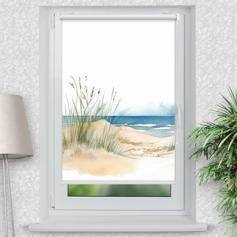 Rollo Motiv "Strand Seegras Aquarell" - ohne bohren - Klemmrollo bis 150 cm Breite - Klemmfix mit Fotodruck - blickdicht - La-Melle