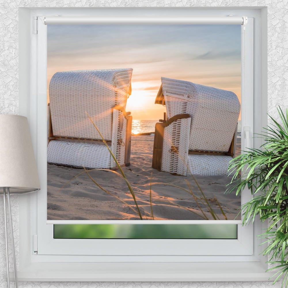 Rollo Motiv "Strandkorb Meer Nordsee" - ohne bohren - Klemmrollo bis 150 cm Breite - Klemmfix mit Fotodruck - blickdicht - La-Melle