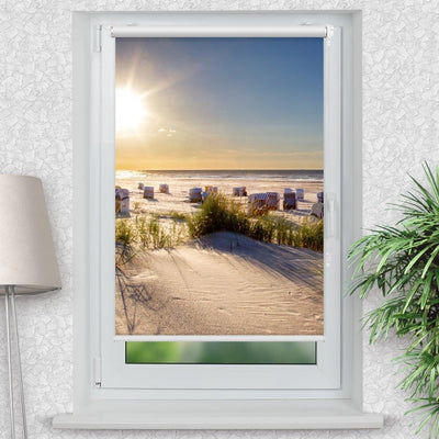 Rollo Motiv Strandkorb Nordsee - ohne bohren - Klemmrollo bis 150 cm Breite - Klemmfix mit Fotodruck - blickdicht - La-Melle
