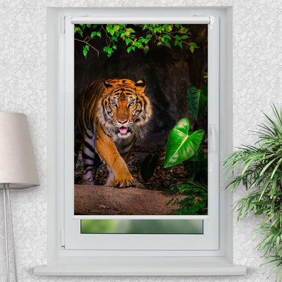 Rollo Motiv Tiger Indien - ohne bohren - Klemmrollo bis 150 cm Breite - Klemmfix mit Fotodruck - blickdicht - La-Melle