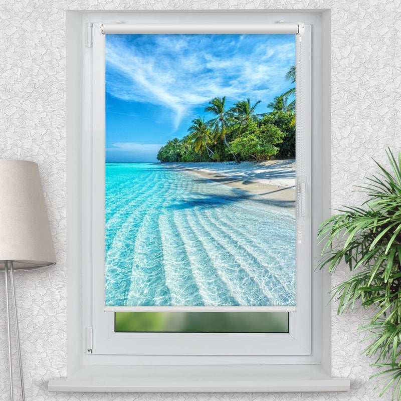 Rollo Motiv "Malediven Traumstrand" - ohne bohren - Klemmrollo bis 150 cm Breite - Klemmfix mit Fotodruck - blickdicht - La-Melle