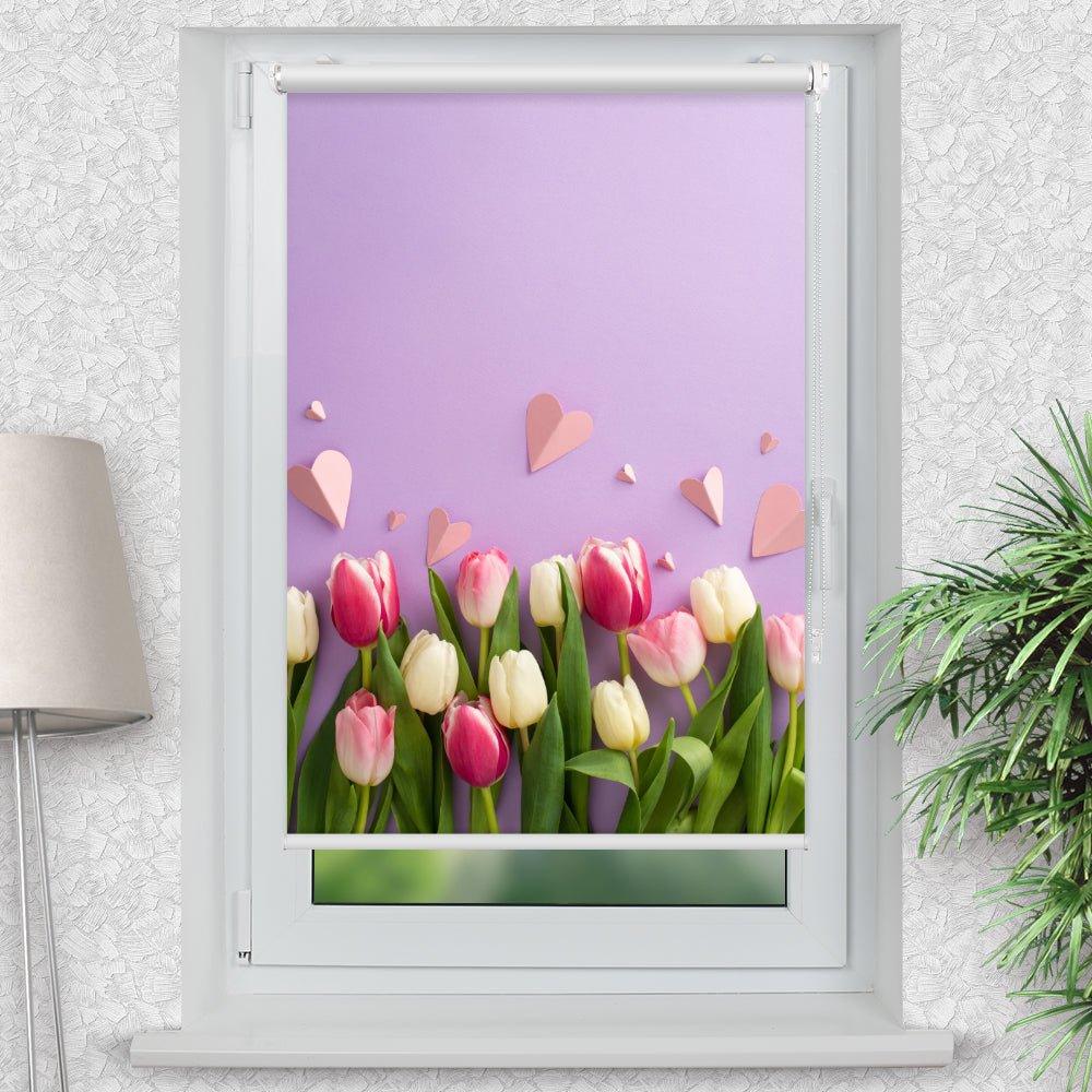 Rollo Motiv "Tulpen lila Hintergrund" - ohne bohren - Klemmrollo bis 150 cm Breite - Klemmfix mit Fotodruck - blickdicht - La-Melle