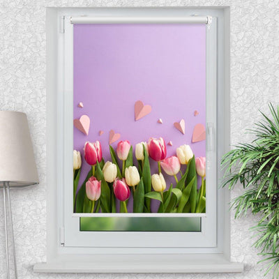 Rollo Motiv Tulpen lila Hintergrund - ohne bohren - Klemmrollo bis 150 cm Breite - Klemmfix mit Fotodruck - blickdicht - La-Melle